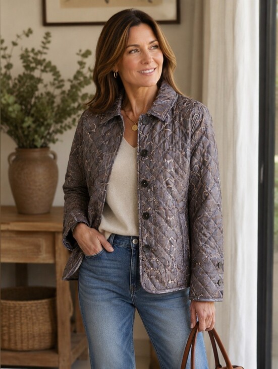 Chico's Jackets & Blazers - NWT Chico's Women's Quilted Metallic Python Snake Print Jacket